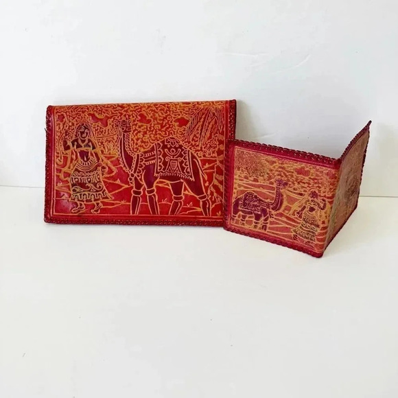 HANDMADE 100% Leather Made In India Clutch & Wallet Hand Tooled - Picture 4 of 8